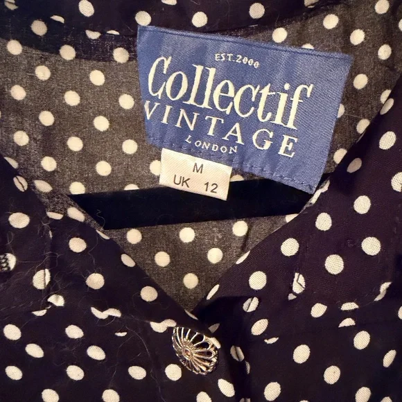 Collectif Vintage London Blouse - Polkadot UK size 12, Medium, US size 8 - Picture 5 of 5